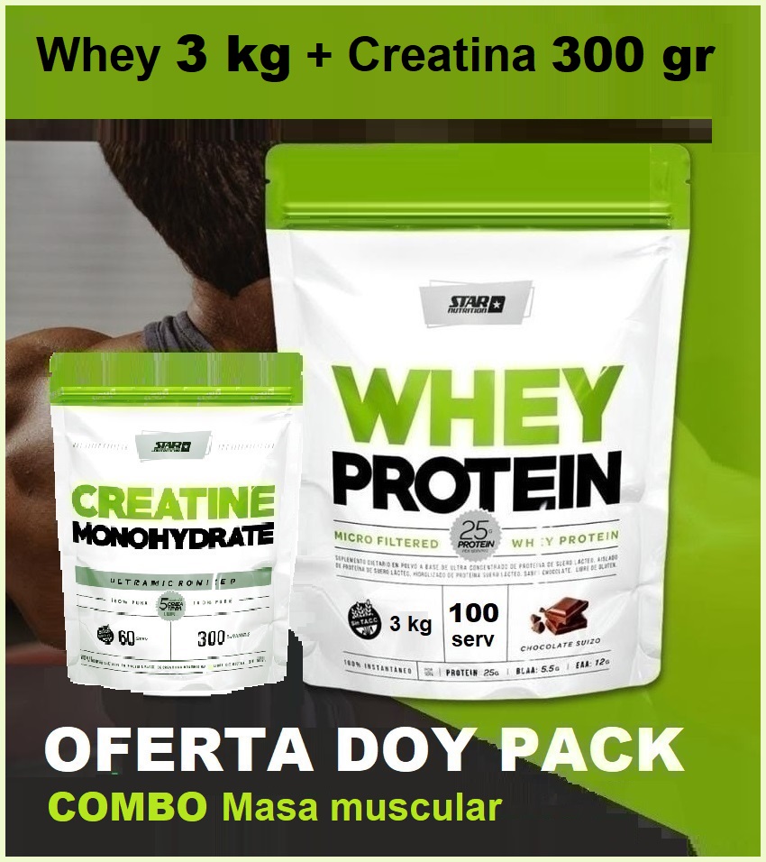 COMBO 4 - Whey 3 kg + Creatina 300 gr STAR NUTRITION