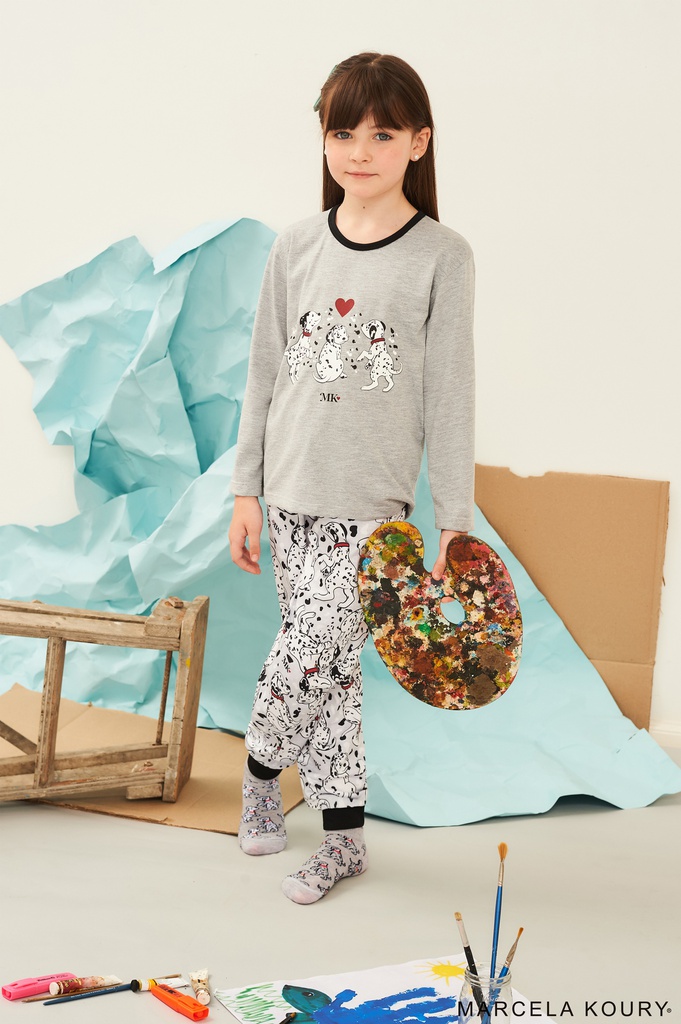 CONJUNTO PIJAMA INVIERNO JERSEY NENA MANGAS LARGAS  C/EST. Y PANT.EST."DALMATAS"
