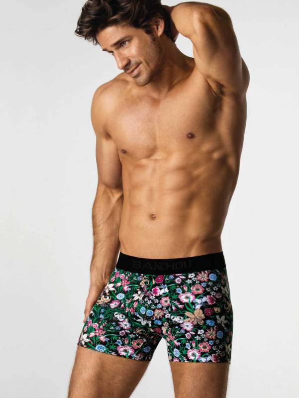 BOXER ALGODON Y LYCRA ESTAMPADO FLORES,ELASTICO SOBRE RELIEVE NEGRO