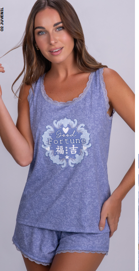 VER. PIJAMA MUSCULOSA Y SHORT ESTAMPADO CON PUNTILLA &quot;FORTUNE&quot;