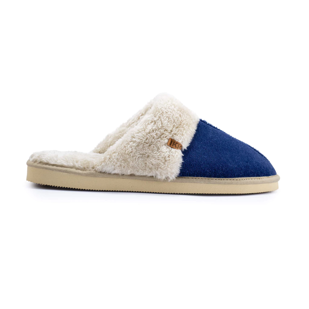 INV. PANTUFLA HOMBRE DE PLUSH CON VIVO Y PLANTILLA DE CORDERITO apta para lavar en lavarropas