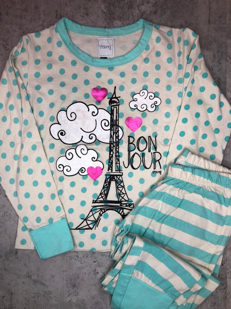  INV. PROMO PEQUEÑA MANCHA EN MANGA SIN CAMBIO ! REBAJADO! PIJAMA JERSEY ESTAMPADO "BON JOUR"   INVIERNO