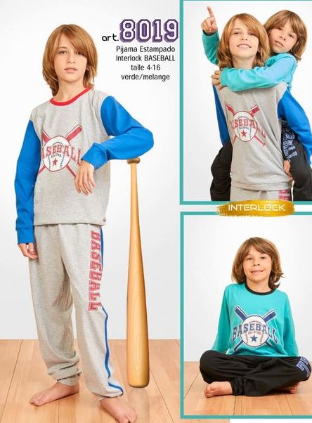 LIQUIDACION ! - INV. PIJAMA INTERLOCK ESTAMPADO "BASEBALL"