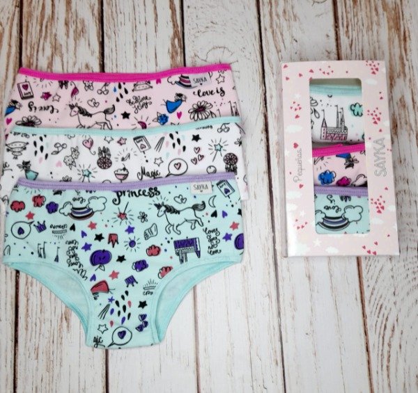 Pack x 3 Bombacha de nena alg/lycra estampado unicornios