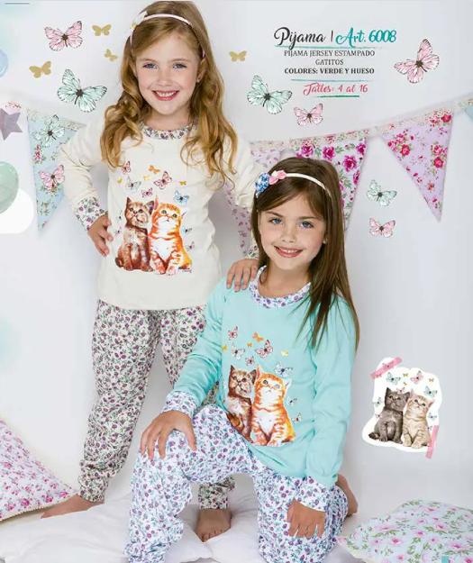 DESCUENTO 15% LIQUIDACION DE TEMPORADA! I INV. PIJAMA INVIERNO NENA GATITOS ESTAMPADO