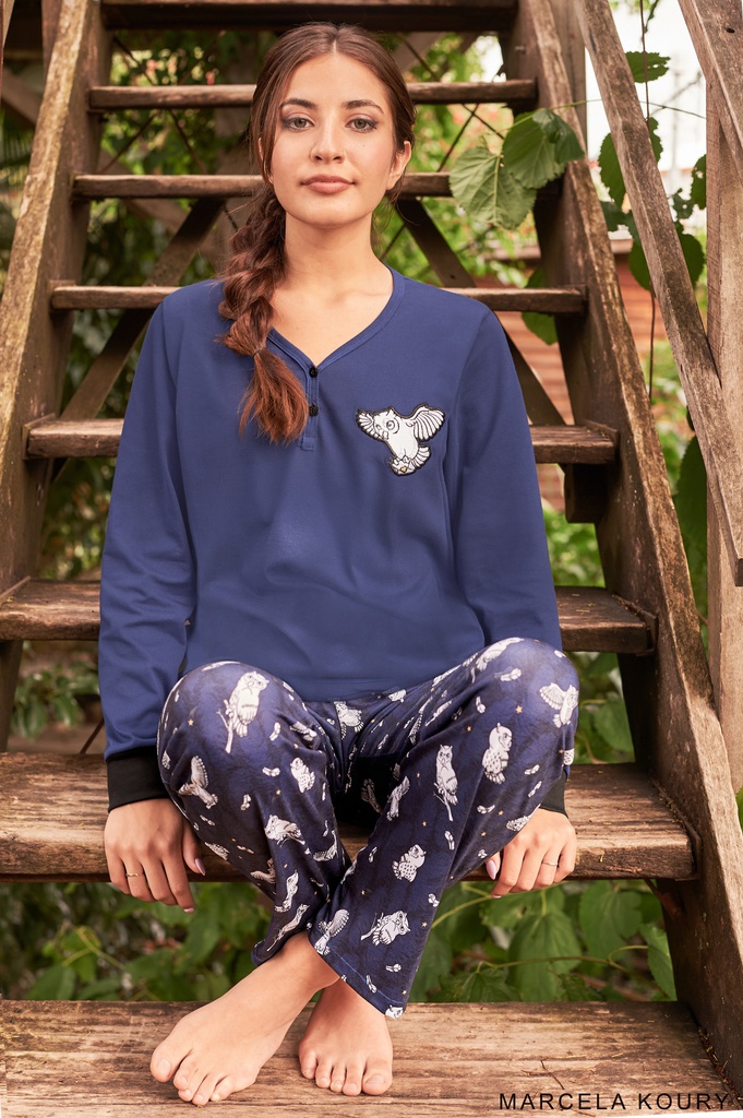 INV. CONJUNTO PIJAMA JERSEY MANGAS LARGAS  C/BORD.Y PUÑ.Y PANT.EST.&quot;LOVEBIRD&quot;