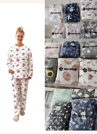 INV.  PIJAMA TERRENAL SOFT PELUCHE ESTAMPADO ACANALADO - 6019