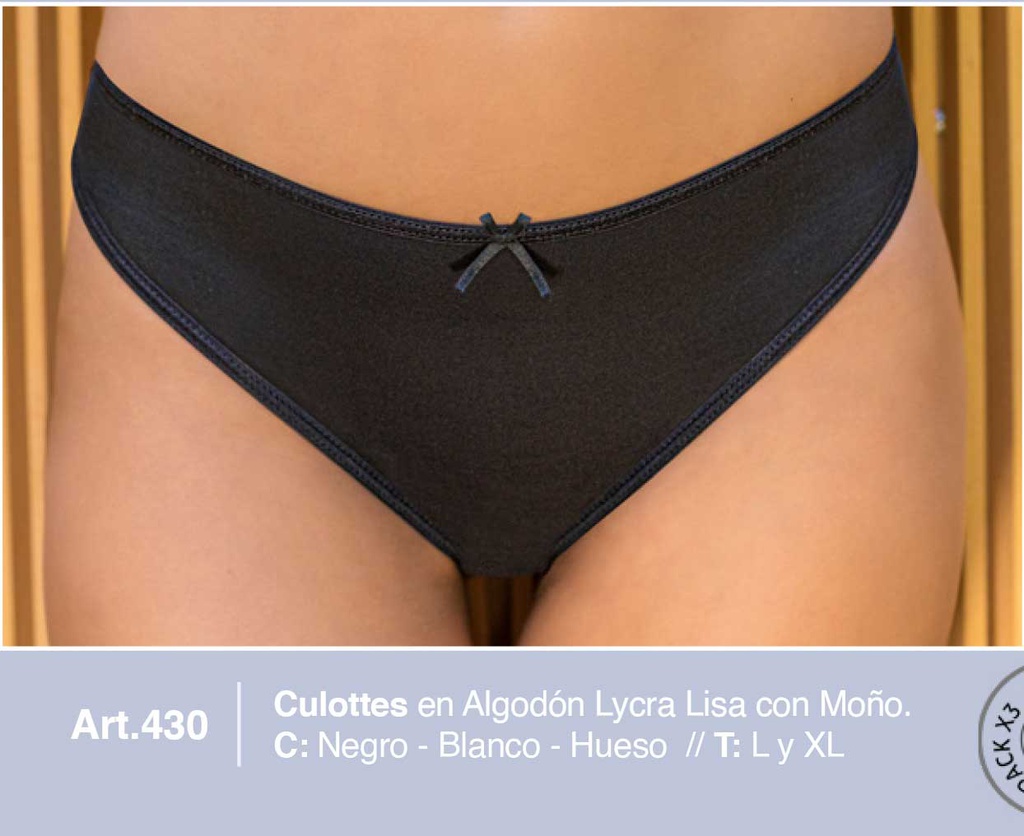 PACK X 3 CULOTE DE ALGODON Y LYCRA LISO CLASICO