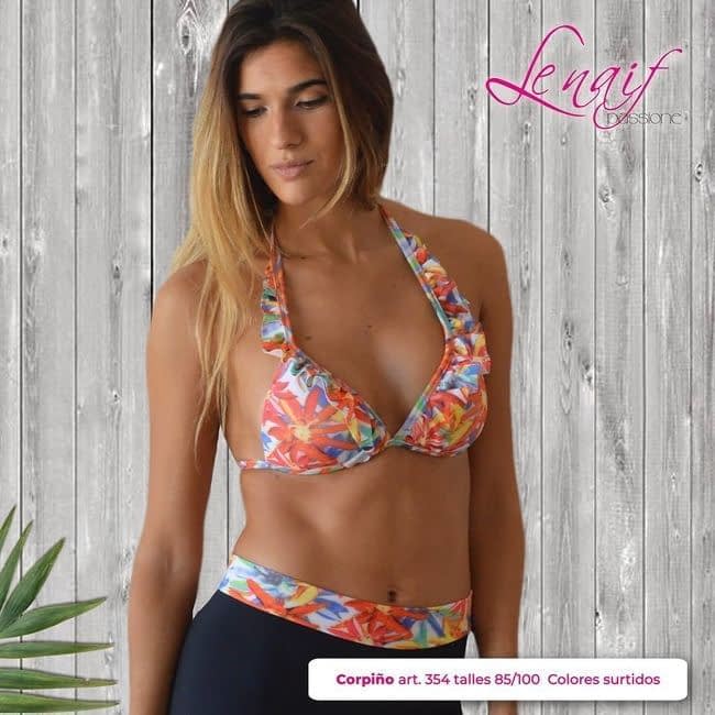 MALLA CORPIÑO TRIANGULO SOFT C/ VOLADOS EN BRETEL ESTAMPADO