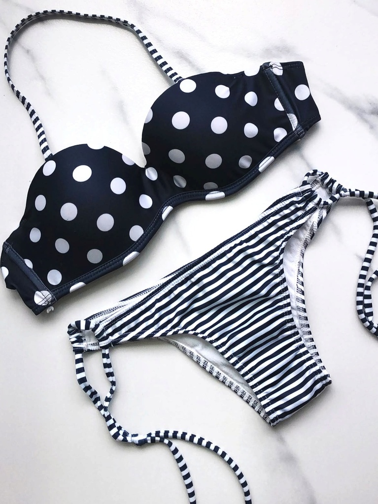 DTO -15% OFF!!! VER.MALLA BIKINI STRAPLESS RAYADO/LUNAR CON VEDETINA