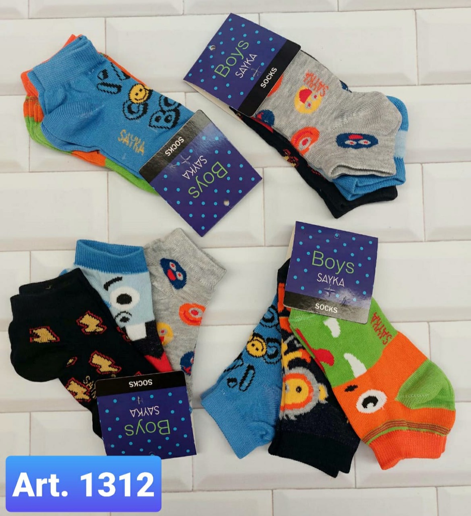 PACK X 3 SOQUETES NIÑOS ESTAMPADOS ALGODON