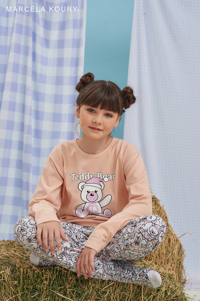 DESCUENTO 10% LIQUIDACION DE TEMPORADA!  INV. PIJAMA CONJUNTO MANGA LARGA DE ALGODON ESTAMPADO "TEDDY"