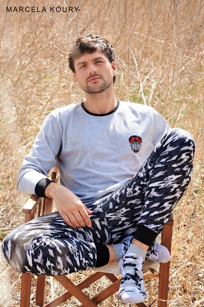DESCUENTO 10% LIQUIDACION DE TEMPORADA!  INV. PIJAMA CONJUNTO MANGA LARGA DE ALGODON COMBINADO CON PANTALON ESTAMPADO "RIDER"