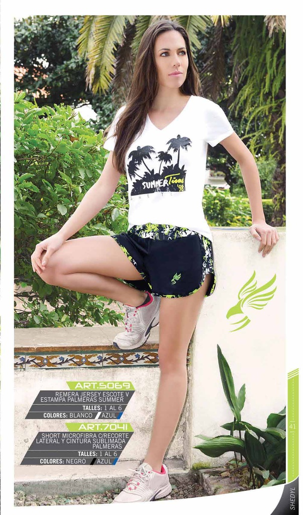 VER. SHORT DAMA LYCRA CON CINTURA Y BORDES ESTAMPA TROPICAL