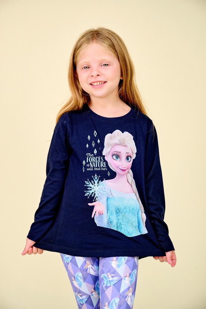 LIQUIDACION ! - INV. REMERA JERSEY ML &quot;FROZEN&quot; ESTAMPADA CON FRUNCE EN MANGAS