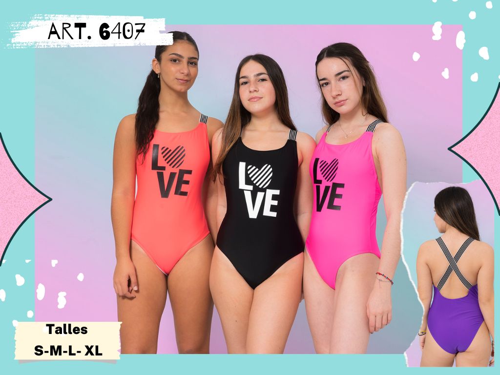 MALLA ENTERA TEENS CON ELASTICO ANCHO RAYADO ESTAMPA &quot;LOVE”