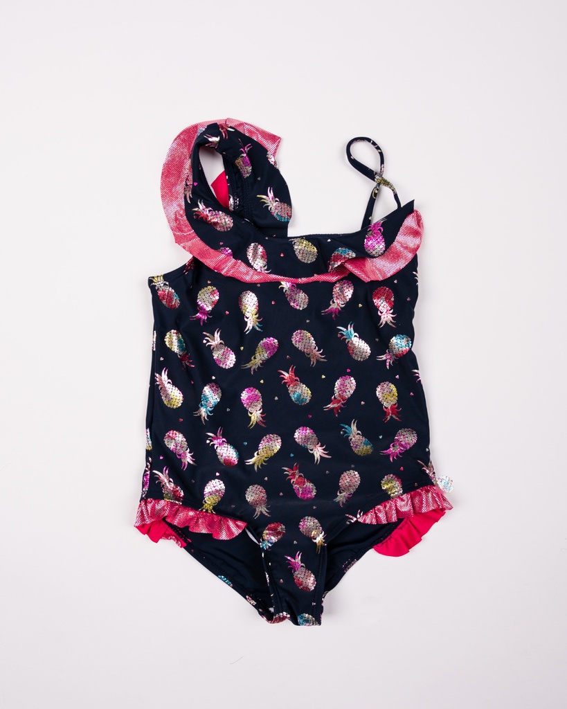 VER. MALLA ENTERA PREMIUM CON VOLADOS TORNASOLADOS Y ESTAMPA &quot;PIÑAS&quot; CON FOIL - POSTO