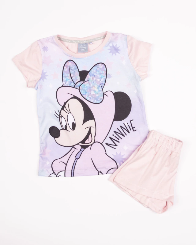 VER. PIJAMA DE ALGODON MANGA CORTA REMERA SUBLIMADA &quot;MINNIE&quot; Y SHORT LISO