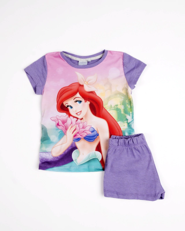 VER. PIJAMA DE ALGODON MANGA CORTA REMERA SUBLIMADA "LA SIRENITA" Y SHORT LISO