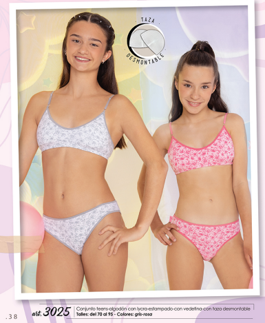 CONJUNTO TEENS DE ALGODON Y LYCRA ESTAMPADO CON VEDETINA Y TAZA DESMONTABLE