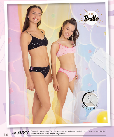 CONJUNTO TEENS DE ALGODON Y LYCRA ESTAMPADO CON VEDETINA Y TAZA DESMONTABLE