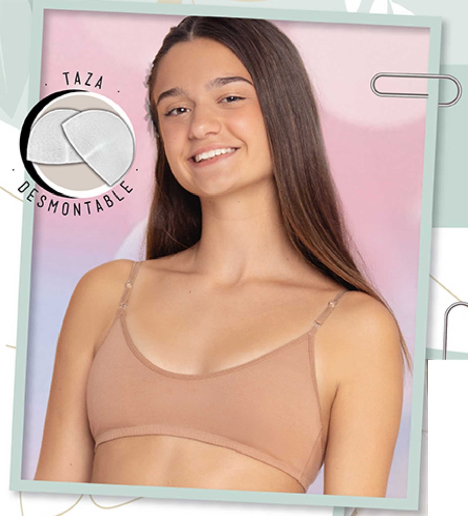 CORPIÑO TOP TEENS DE ALGODON Y LYCRA LISO CON TAZA DESMONTABLE