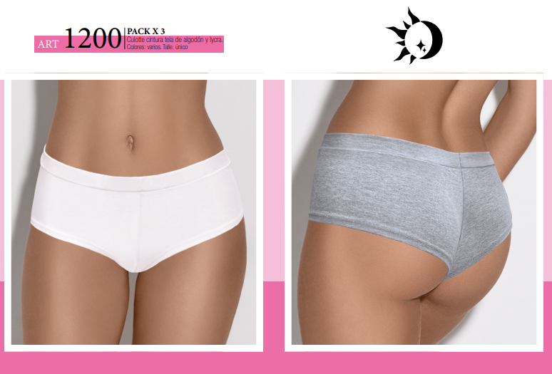 PACK X 3 CULOTELESS ANCHO CON CINTURA DOBLE TELA ALGODÓN Y LYCRA LISO