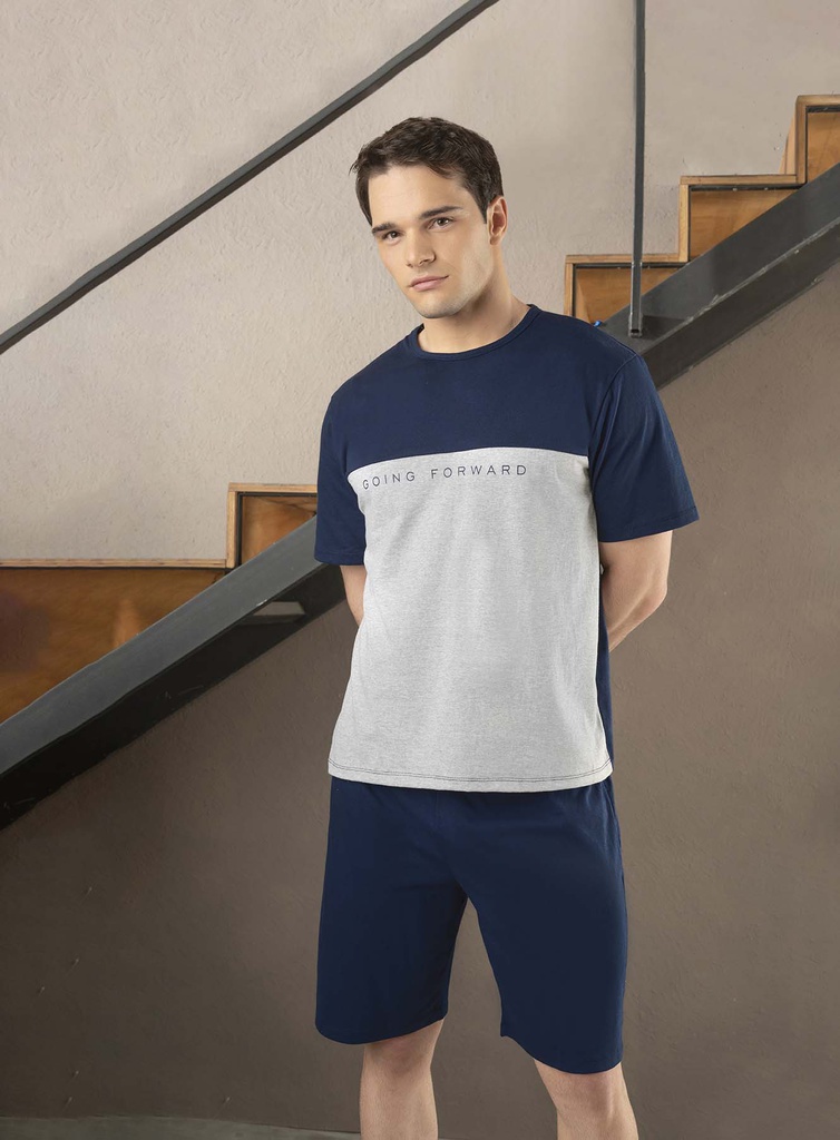 VER. PIJAMA DE HOMBRE LISO COMBINADO DE ALGODON JERSEY