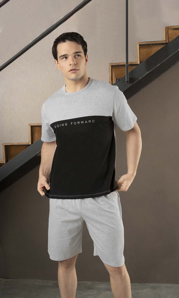 VER. PIJAMA DE HOMBRE LISO COMBINADO DE ALGODON JERSEY