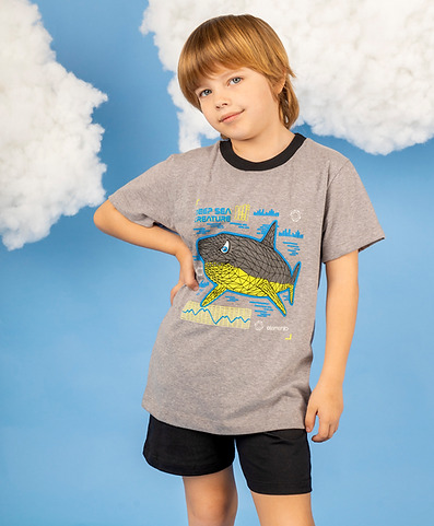 OFF - 15% !! VER. PIJAMA REMERA Y SHORT "TIBURON-DINO"