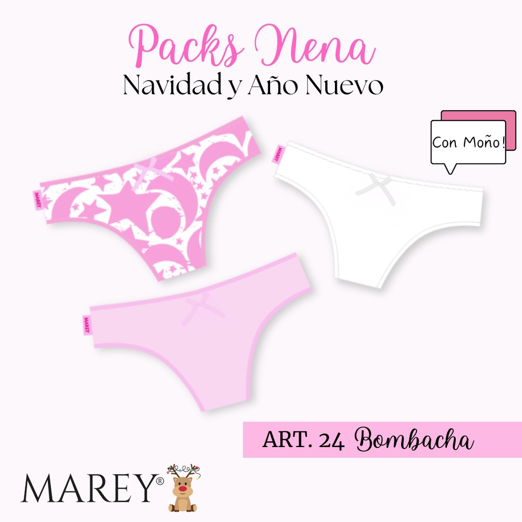 PACK X3 BOMBACHAS DE NENA LINEA NAVIDAD ROSAS