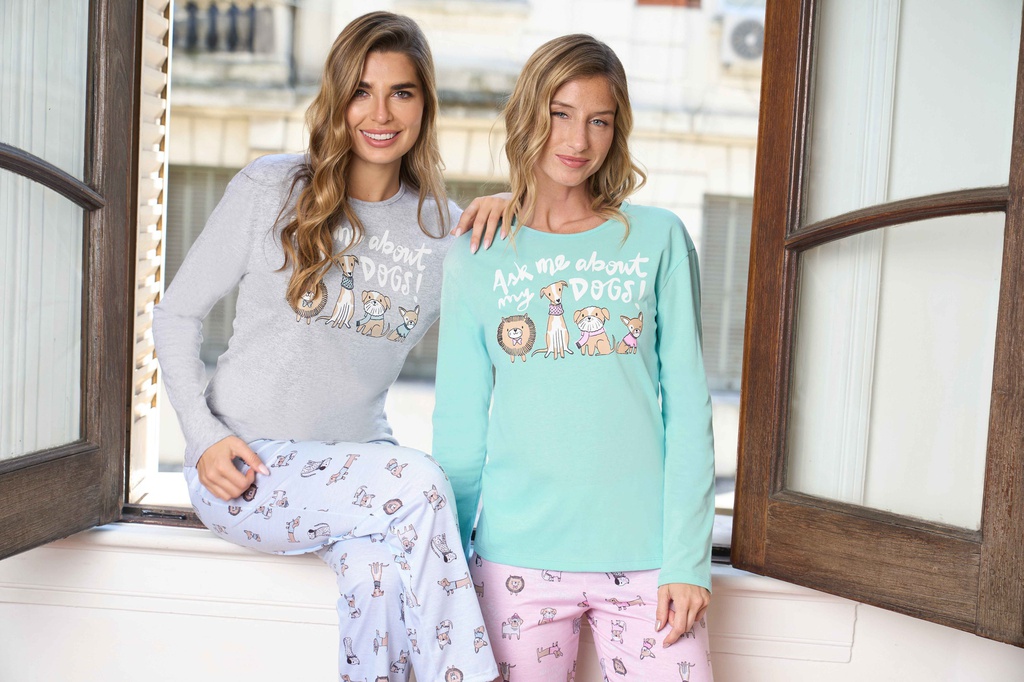 DESCUENTO 10% LIQUIDACION DE TEMPORADA!  INV. PIJAMA DE JERSEY ESTAMPADO "PERRITOS"