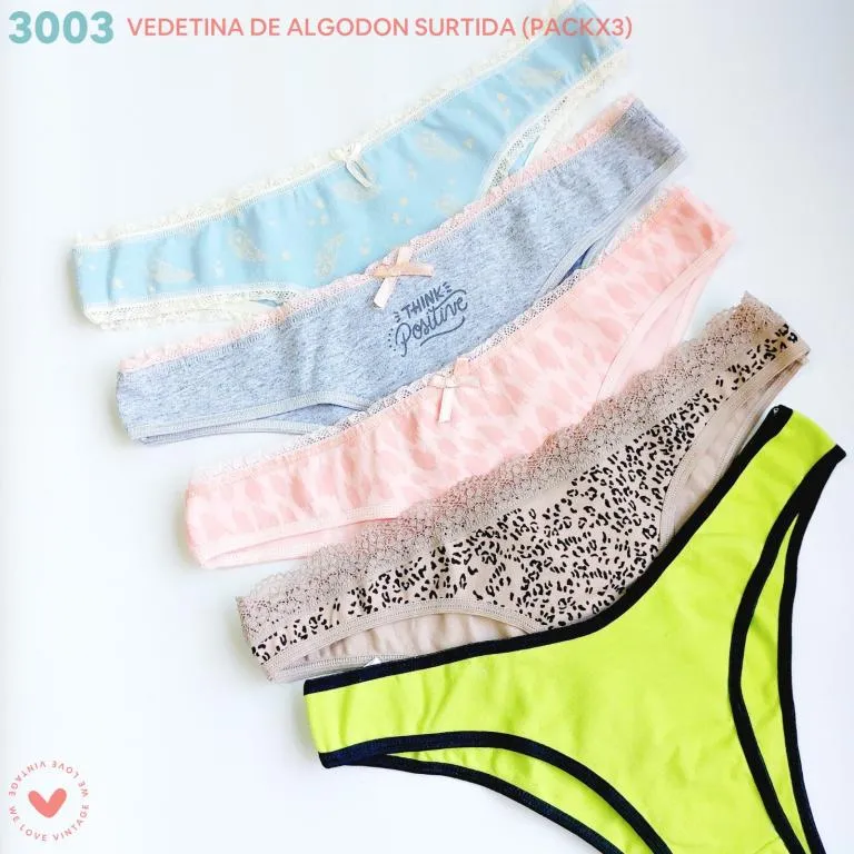 PACK X3 VEDETINA ESTAMPADA ALGODÓN Y LYCRA