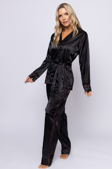  INV. PIJAMA DAMA INVIERNO SATEN LISO CON CAMISA Y LAZO PARA ATAR PANTALON LARGO SO STYLISH