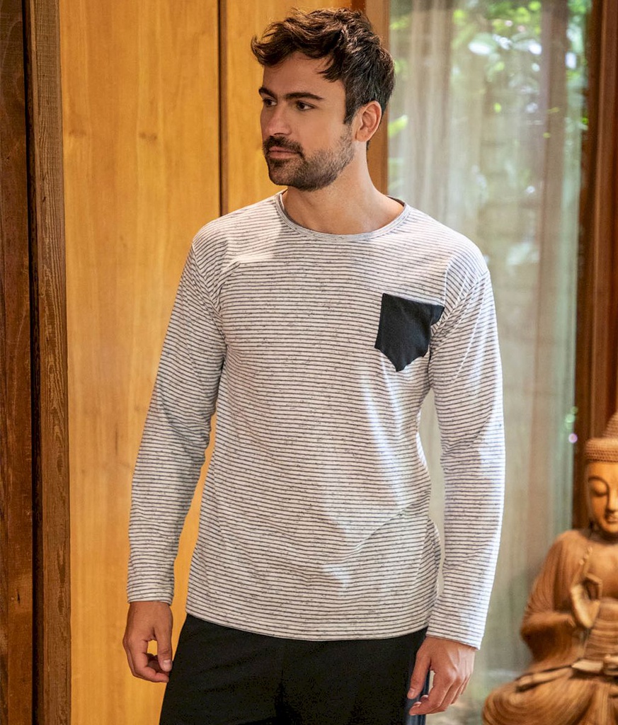 INV. PIJAMA HOMBRE PANTALON LISO Y CAMISETA RAYADA