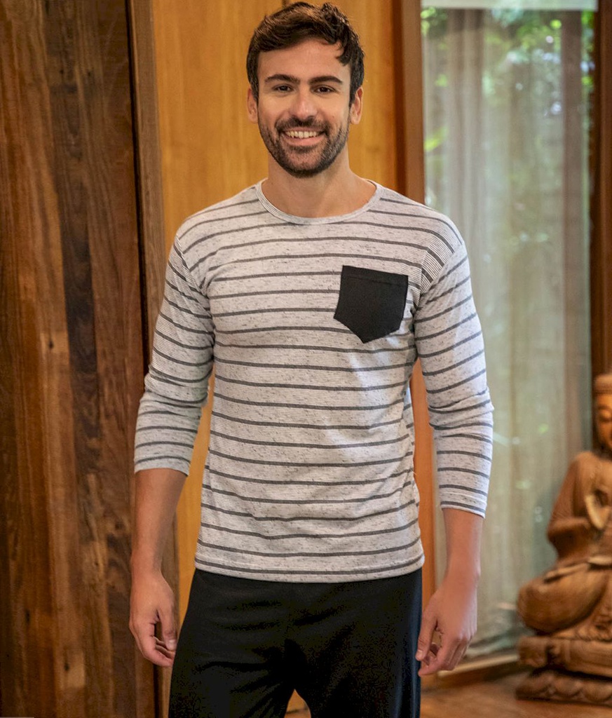 INV. PIJAMA HOMBRE PANTALON LISO Y CAMISETA RAYADA