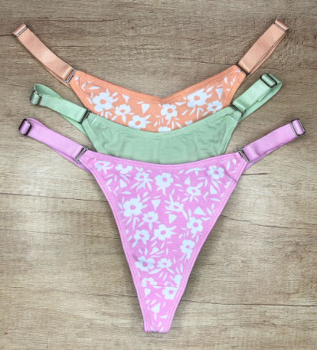 PACK X3 TANGA LISA Y ESTAMPADAS DE ALGODÓN
