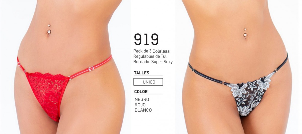 PACK X3 COLALES REGULABLE DE TUL BORDADO