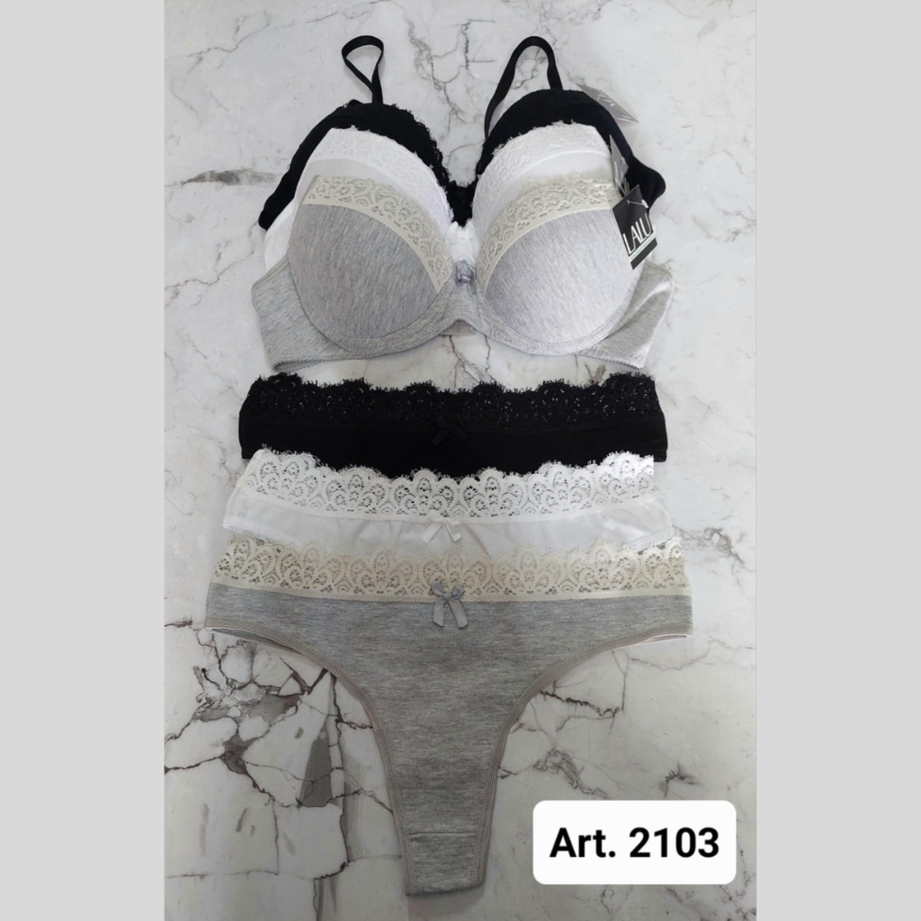 CONJUNTO TAZA SOFT DE ALGODON Y LYCRA CON PUNTILLA Y COLALES