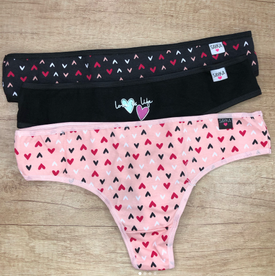 PACK X3 CULOTELESS ALGODON Y LYCRA ESTAMPADO CORAZONES