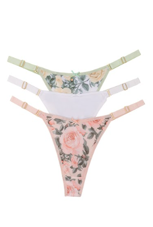 PACK X3 TANGA REGULABLE CAVADA DE MICROFIBRA "ROSAS"