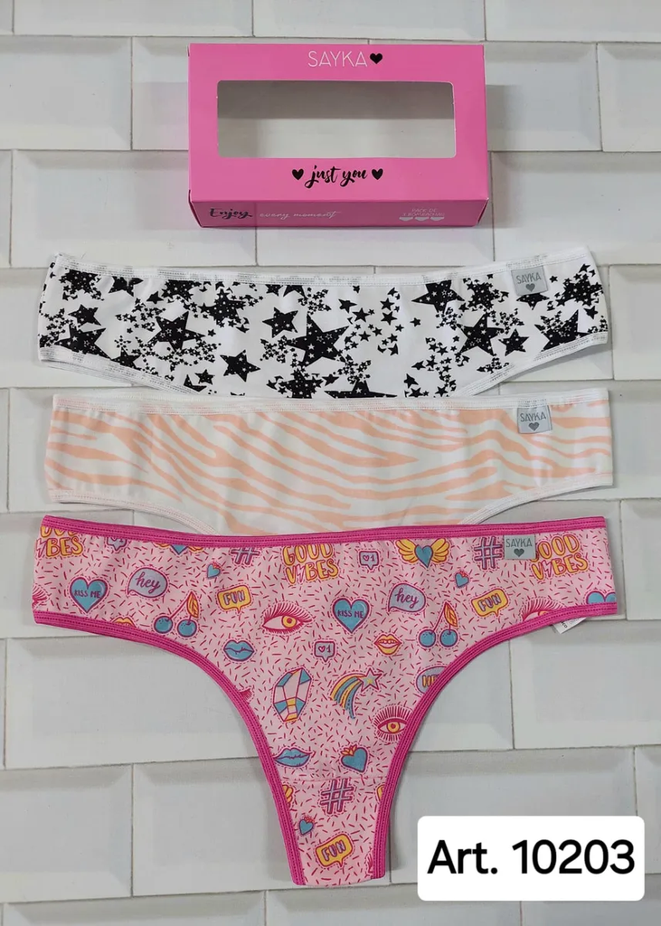 PACK X3 CULOTTE LESS DE ALGODÓN Y LYCRA ESTAMPADO