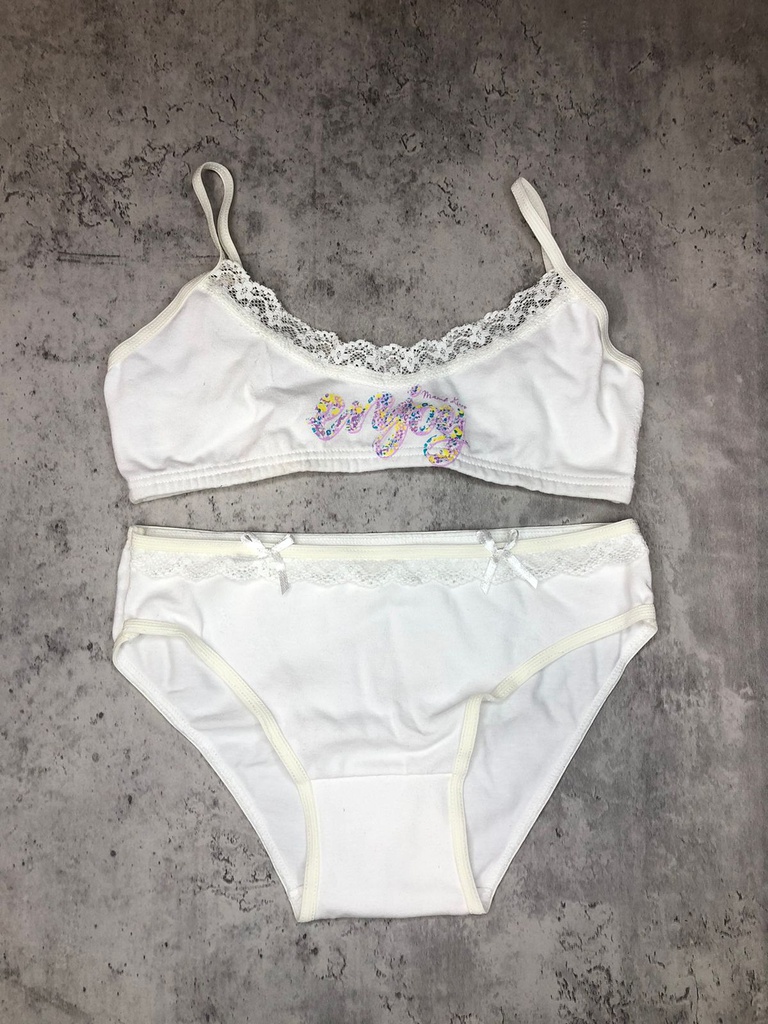 CONJUNTO DE NENA DE TOP CON CULOTTE DE ALGODÓN LISO CON PUNTILLITA