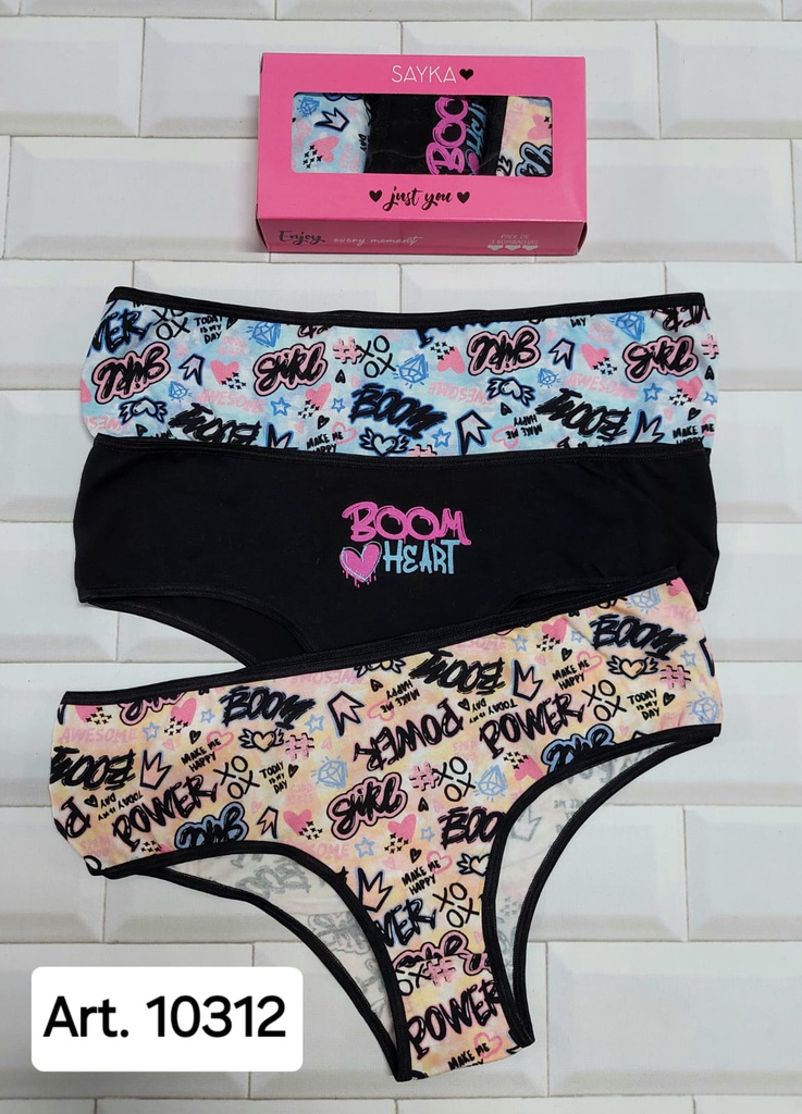 PACK X3 CULOTTE CLASICO DE ALGODÓN Y LYCRA ESTAMPADO