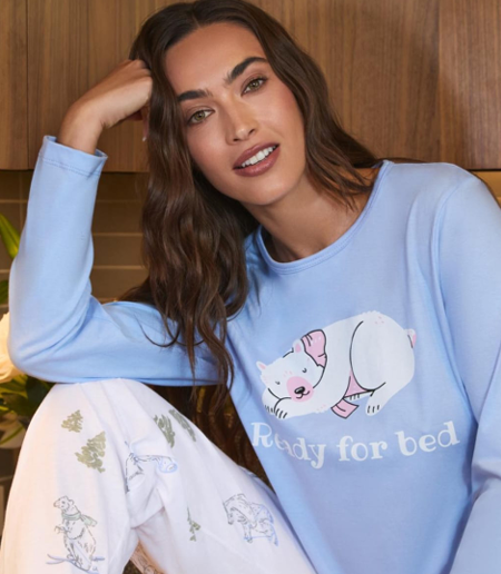 DESCUENTO 10% LIQUIDACION DE TEMPORADA! INV. PIJAMA DE DAMA ESTAMPADO DE JERSEY "OSO"