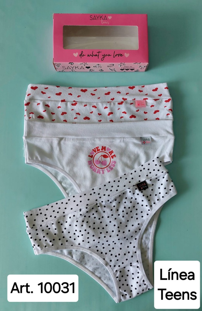 PACK X3 VEDETINA JUVENIL DE ALGODÓN Y LYCRA ESTAMPADA CON CINTURA