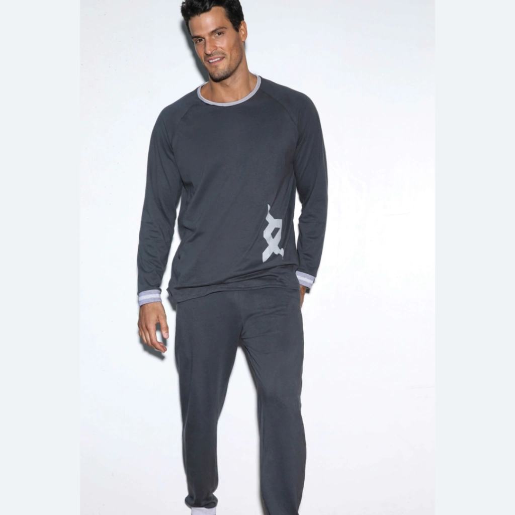 DESCUENTO 10% LIQUIDACION DE TEMPORADA! INV. PIJAMA DE HOMBRE MANGA LARGA DE ALGODÓN LISO CON TIRAS TEJIDAS
