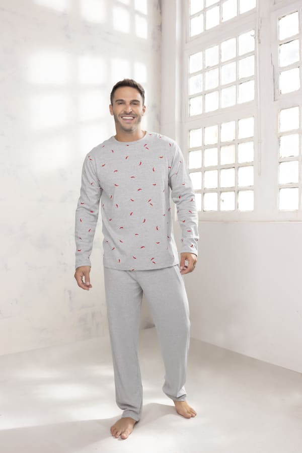 DESCUENTO 10% LIQUIDACION DE TEMPORADA! INV. PIJAMA HOMBRE MANGA LARGA DE ALGODÓN ESTAMPADO