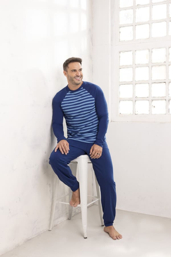 DESCUENTO 10% LIQUIDACION DE TEMPORADA! INV. PIJAMA HOMBRE MANGA LARGA RAYADO DE ALGODÓN
