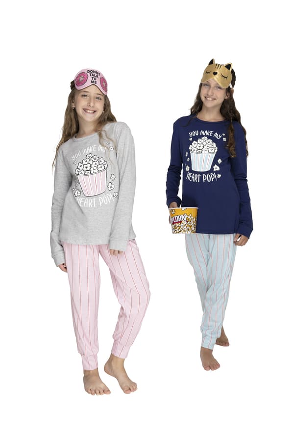 DESCUENTO 10% LIQUIDACION DE TEMPORADA! INV. PIJAMA NENA MANGA LARGA DE ALGODÓN ESTAMPADO "POPCORN"